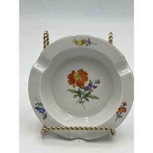 MEISSEN China Cross Swords VTG Flower Painted Aster Ash Trinket Tray EUC